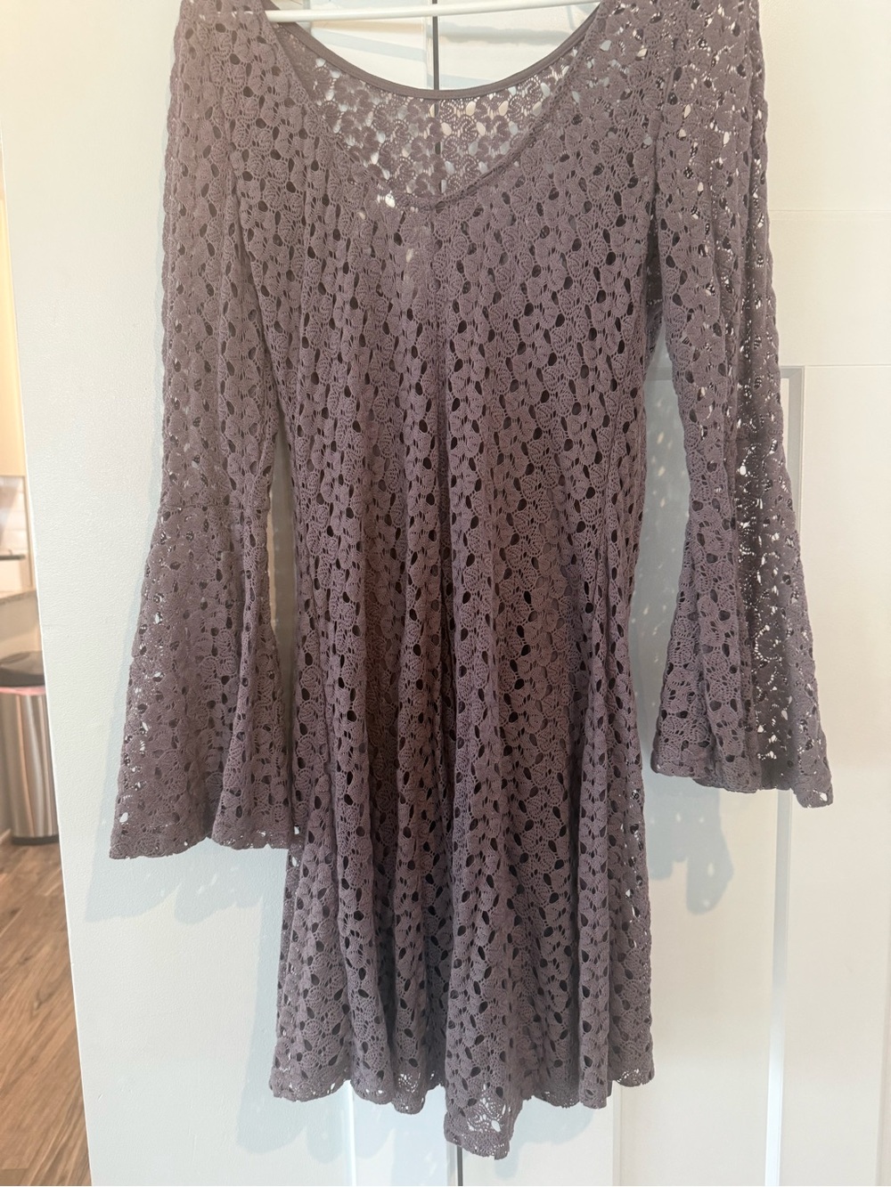 Mimi Chica Taupe Lace Bell-Sleeve Fit & Flare Dress